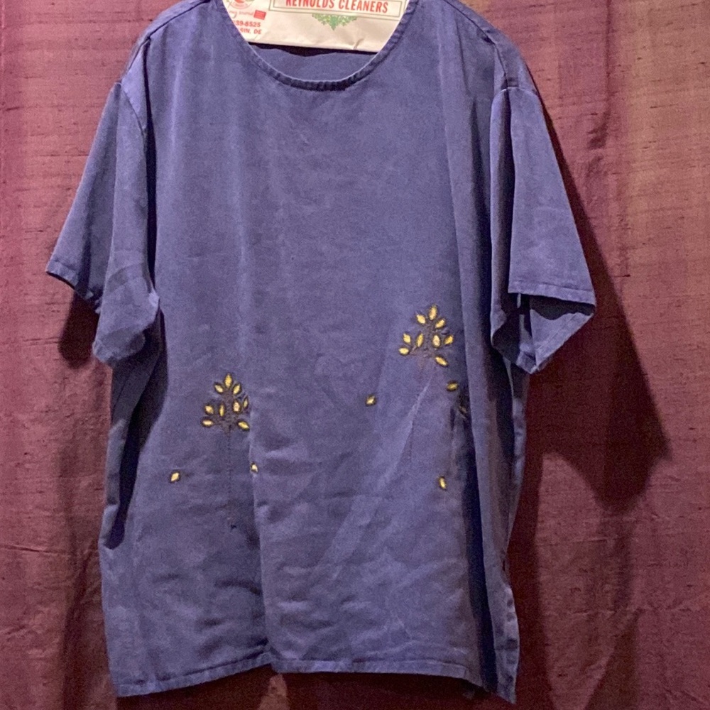 Tencel Scoop Neck Tunic w/ Embroidered Tree Motif